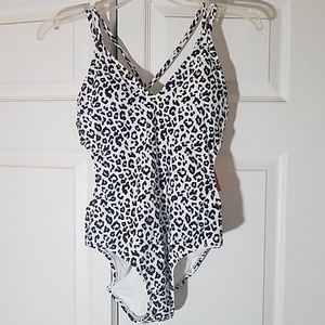 Xhilaration black white and gold leopard one piece